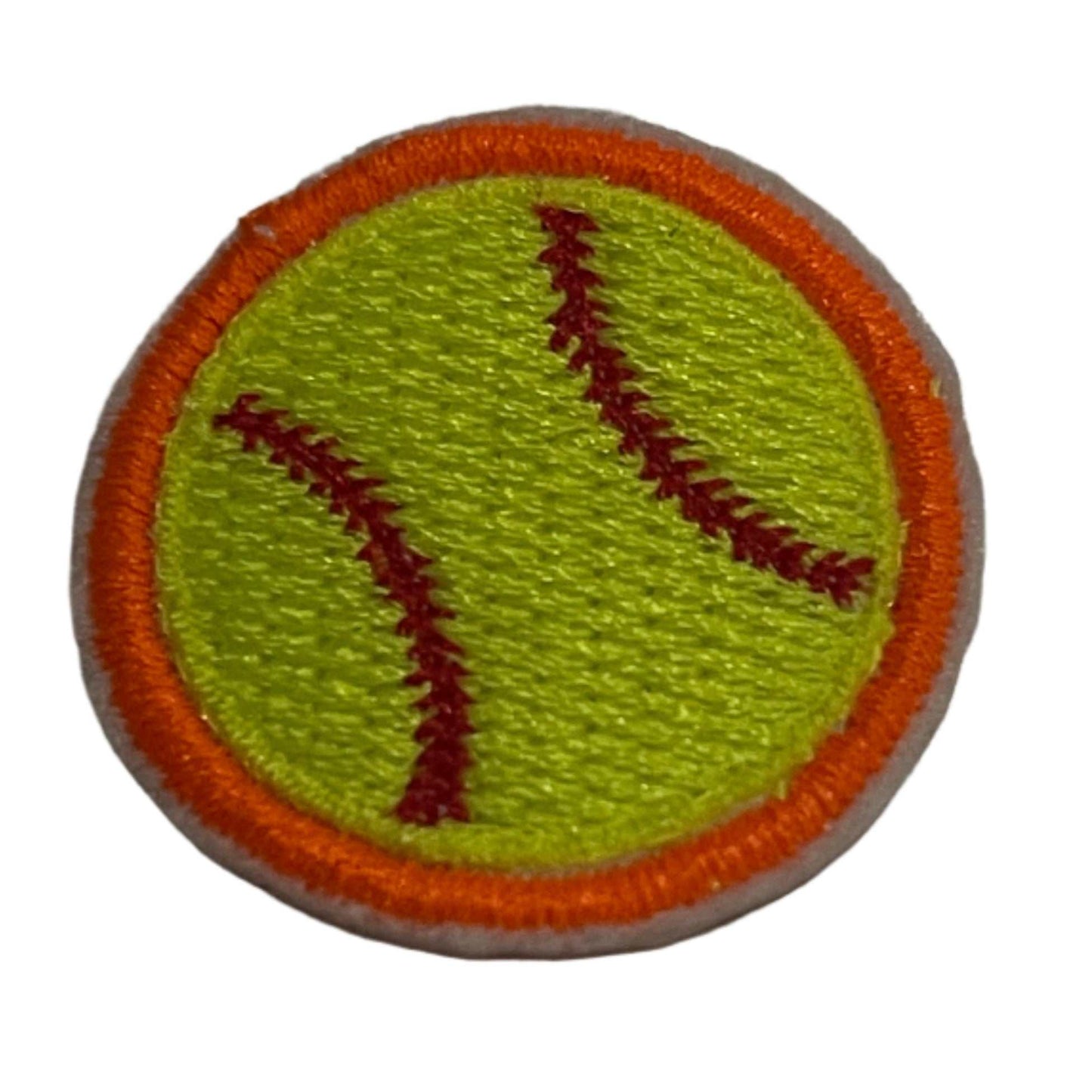 Softball embroidered patch for custom trucker hats and accessories.
