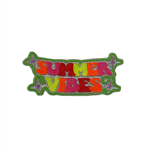 Colorful "Summer Vibes" embroidered patch with fun design.