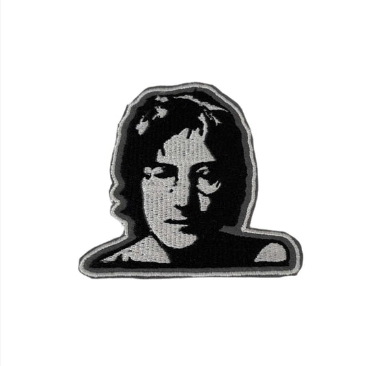 John Lennon embroidered patch with black and white design featuring his face.