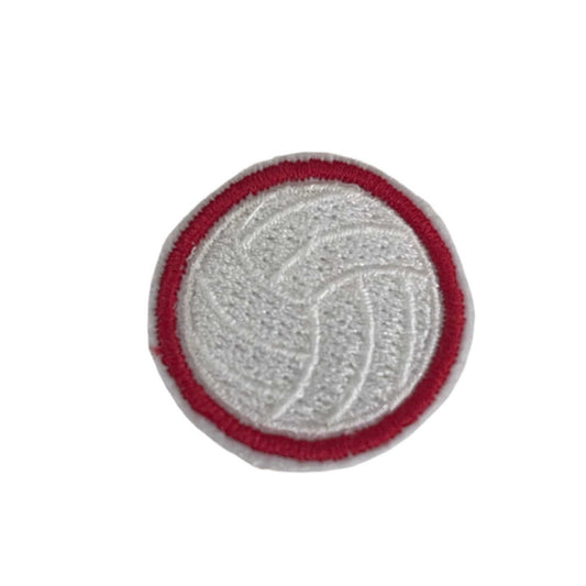 Volleyball embroidered patch with red border for custom trucker hats.
