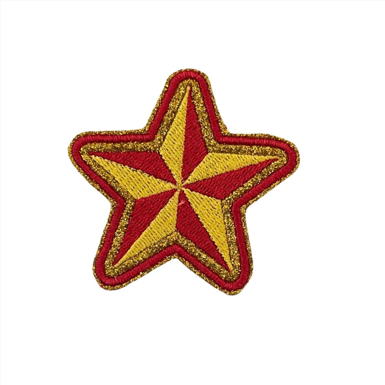Star embroidered patch in Kansas City Chiefs colors, customizable hat accessory.