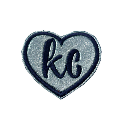Silver Glitter KC Heart Iron-On Patch