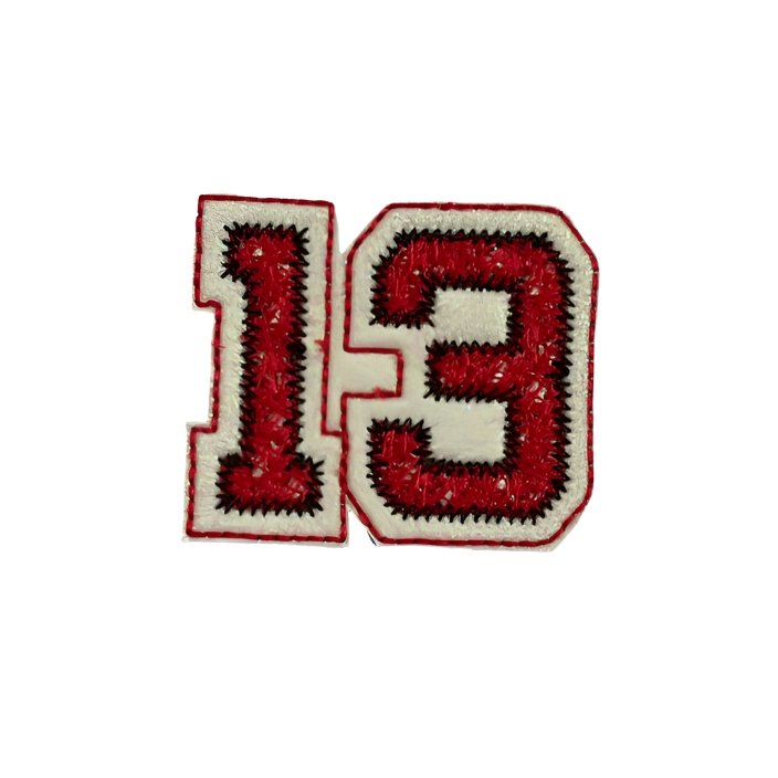 Taylor Swift Lucky Number 13 red and gold iron-on patch inspired by KC Chiefs.