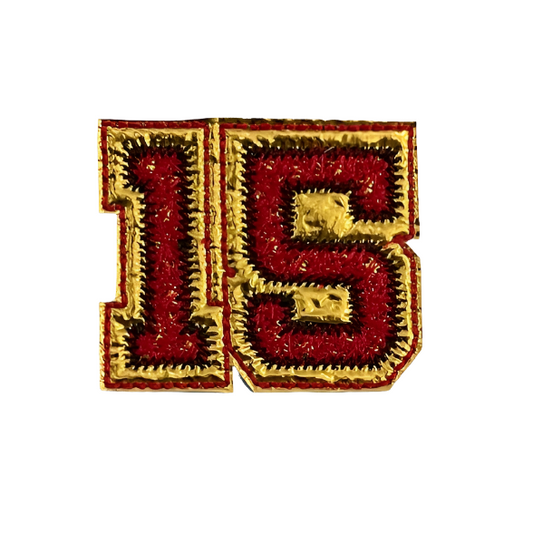 KC Chiefs inspired number 15 red and gold iron-on patch.