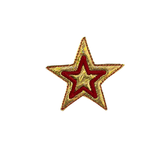 KC Chiefs inspired star iron-on patch in red and gold embroidery.