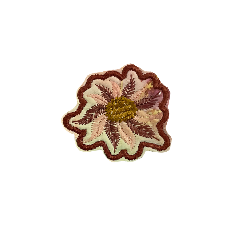 Boho floral iron-on patch with pastel embroidery design.