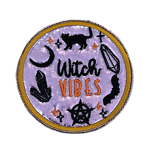 Custom Embroidered "Witch Vibes" Patch with mystical design, perfect for adding magic and style to any outfit.