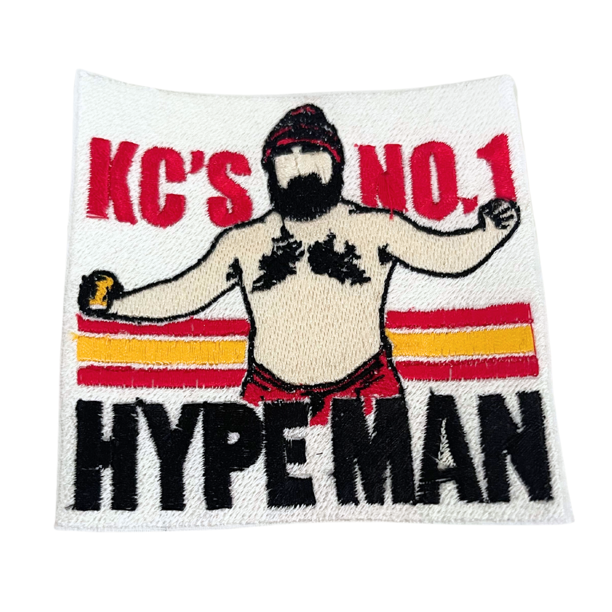 Handmade Jason Kelce Hype Man patch for hats, bags, jackets.