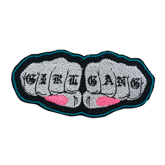 Custom Embroidered "Girl Gang" Patch on knuckles with pink accents