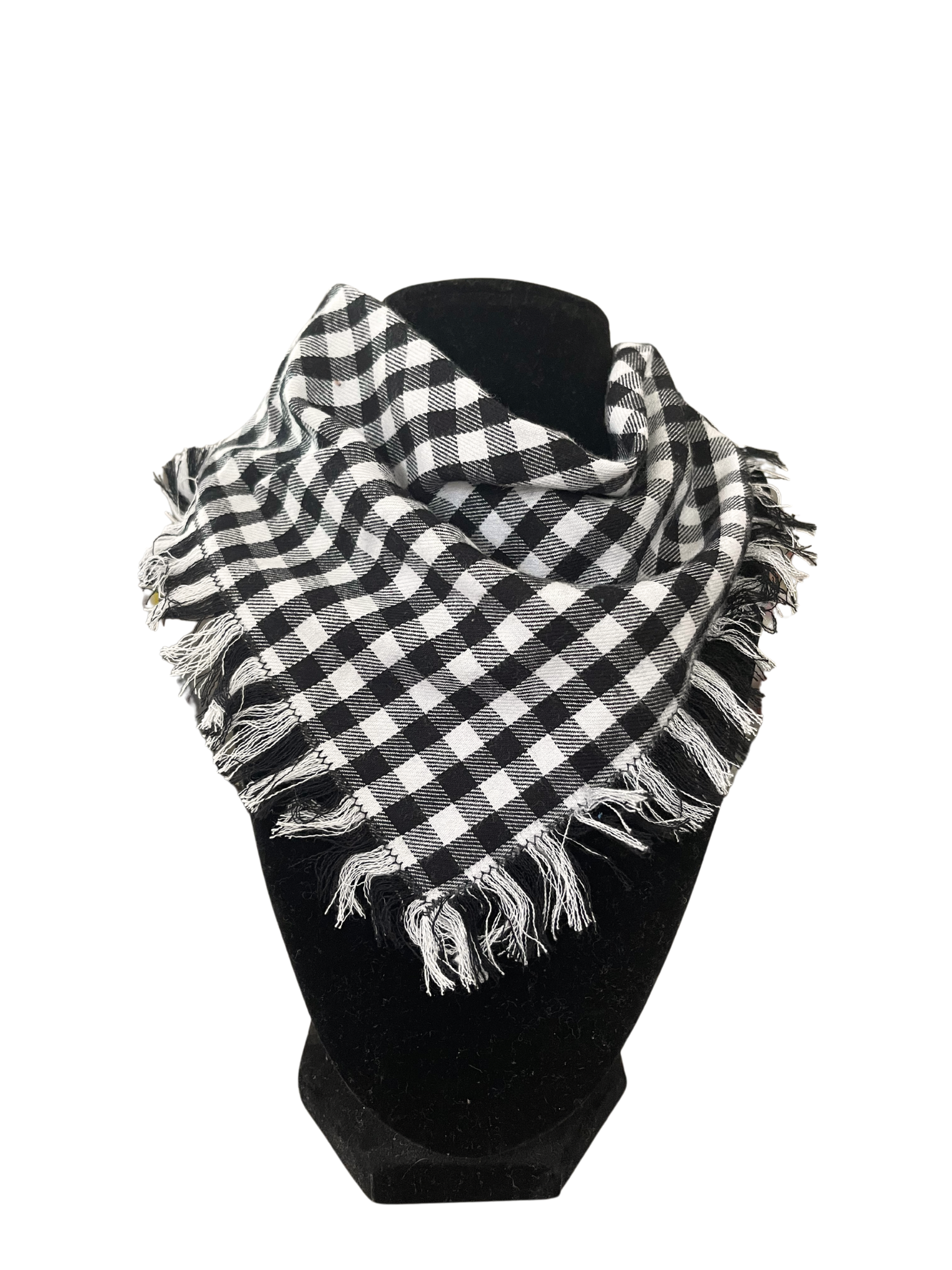 Classic black and white gingham fringe bib-dana scarf for babies.