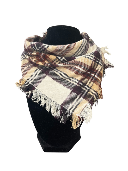 Autumn plaid fringe bib-dana scarf for babies and toddlers with adjustable snap closure, handmade in Kansas City.