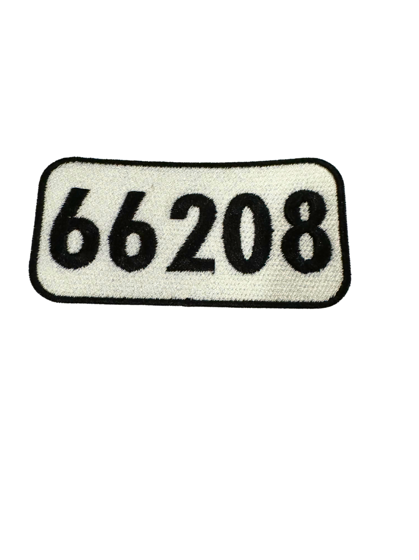 66208 patch with black numbers on white background.