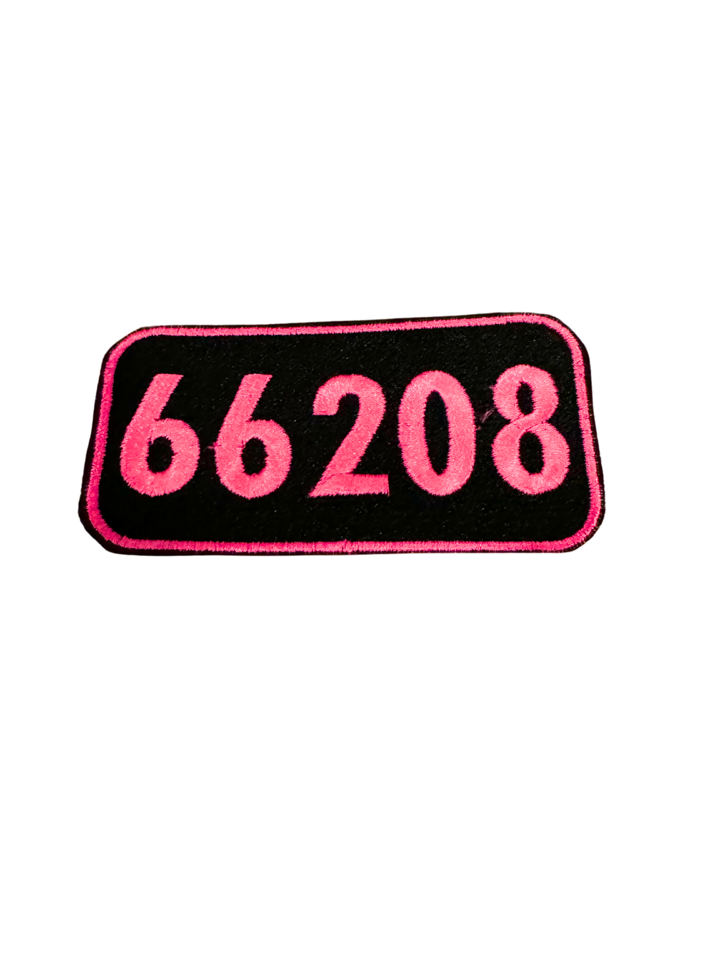 66208 neon pink patch on black background.