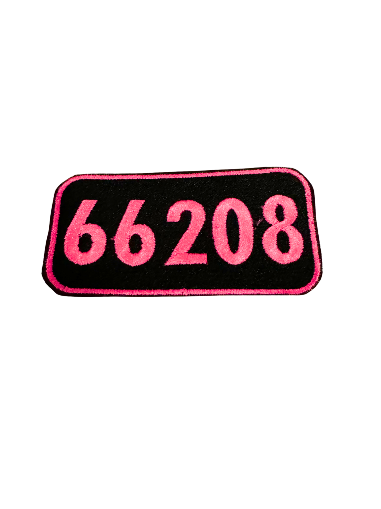 66208 neon pink patch on black background.