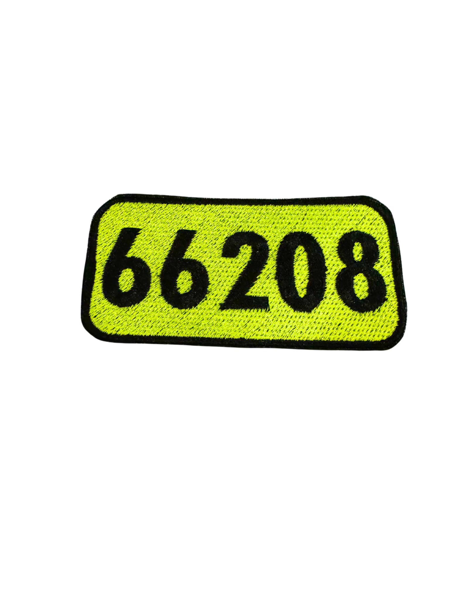 Black 66208 on neon yellow patch background.