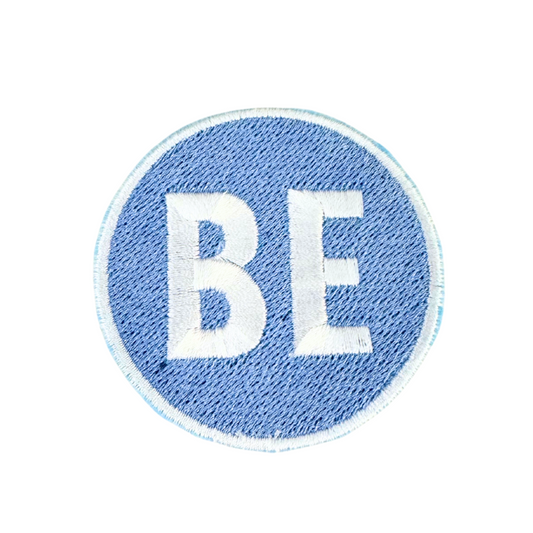 Belinder Elementary "BE" blue patch for school spirit customization.
