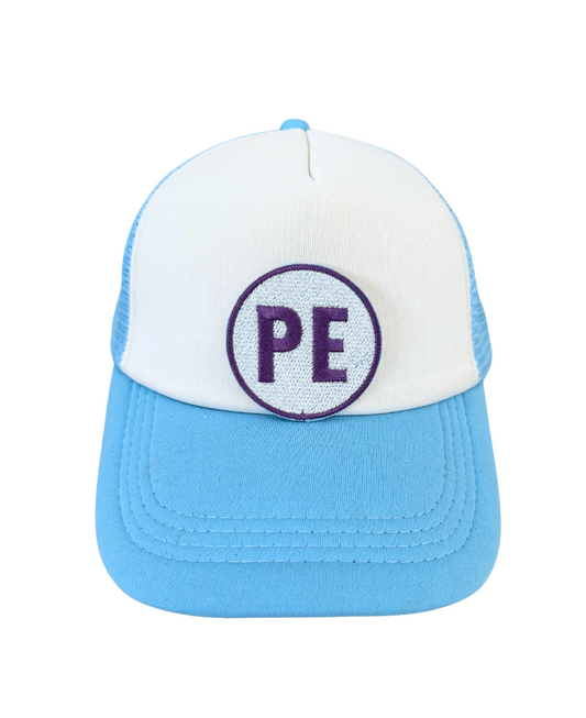 Purple and white Prairie Elementary "PE" handmade patch