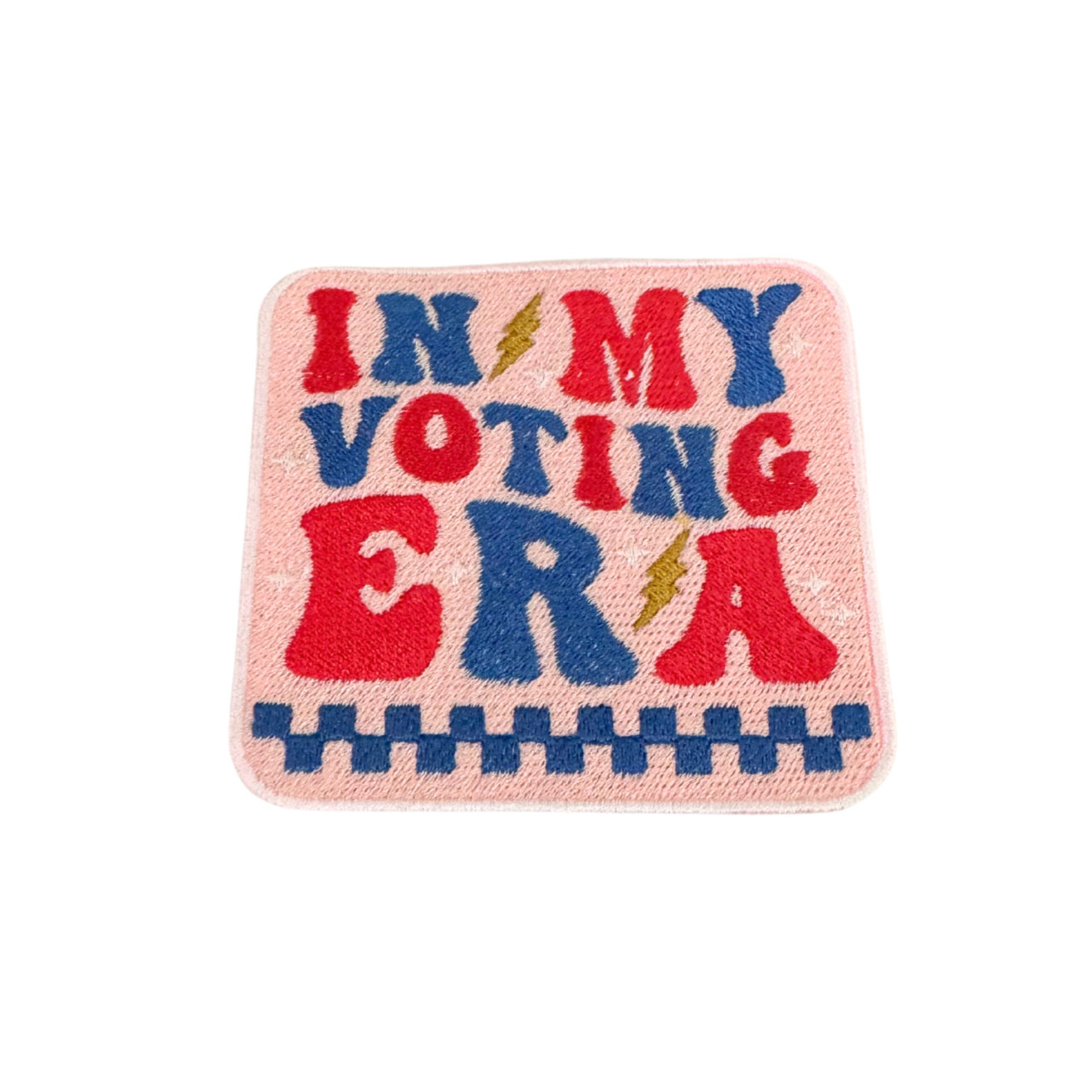 Handmade "In My Voting Era" patch for custom hats, koozies, and bags.