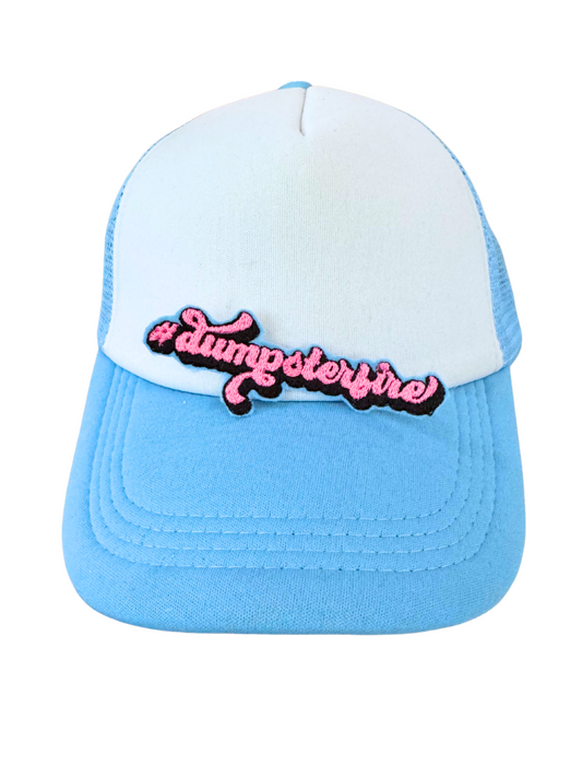 Handmade #Dumpsterfire patch in pink and black.