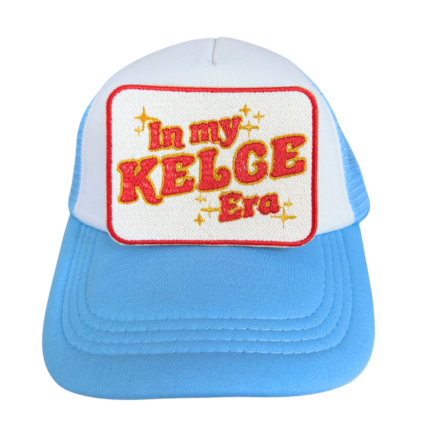 Handmade "In My Kelce Era" patch in red and yellow.

