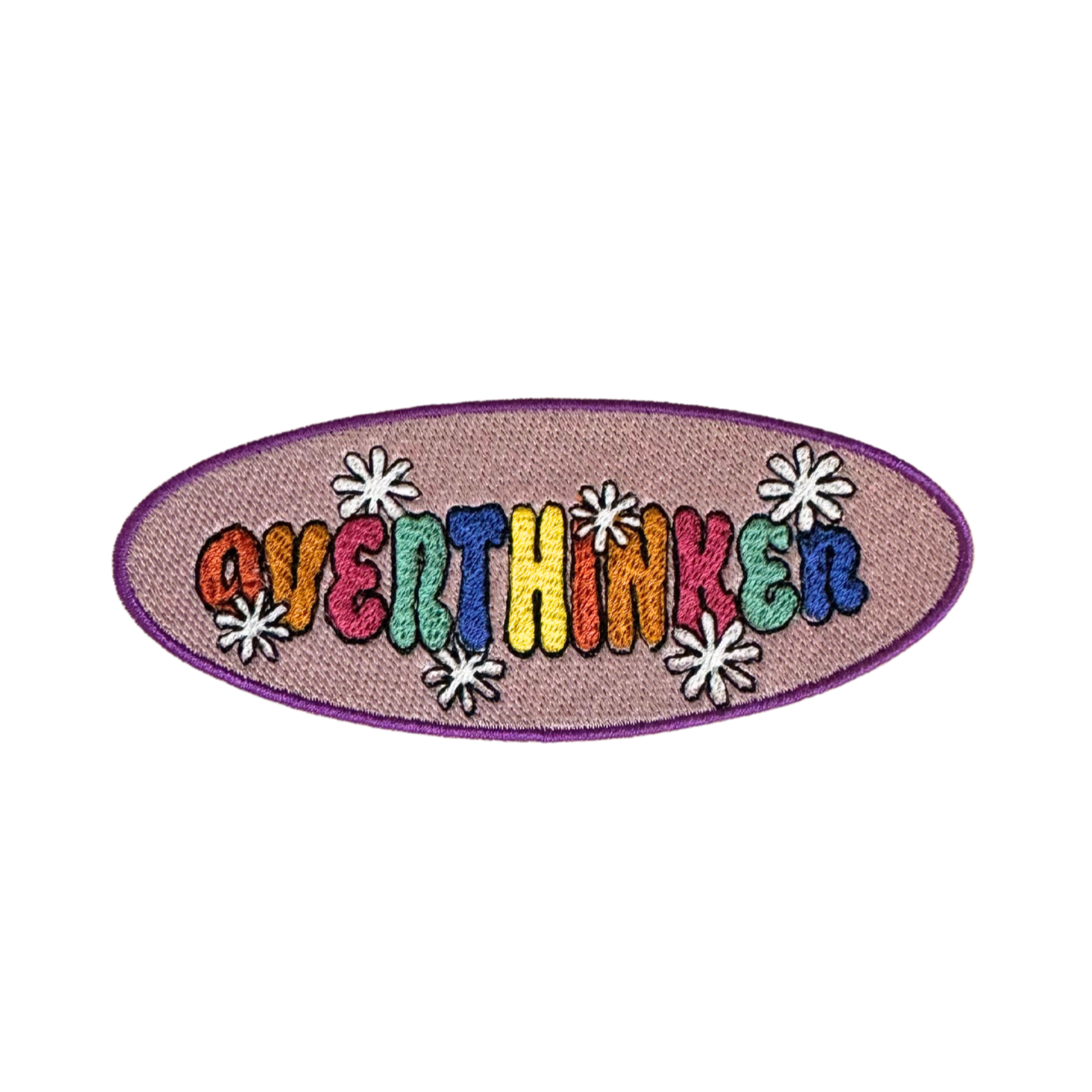 Overthinker patch with retro vibes and playful daisy accents.