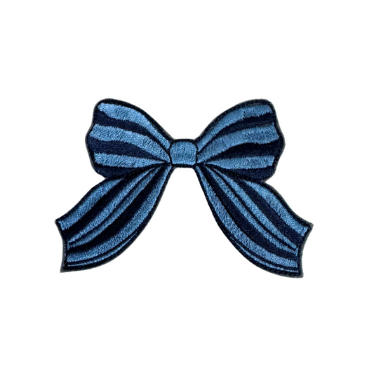 Blue Striped Bow Patch accessory for personalization and style.