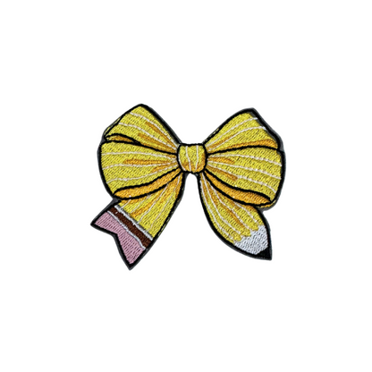School pencil bow patch for customizing hats and accessories.