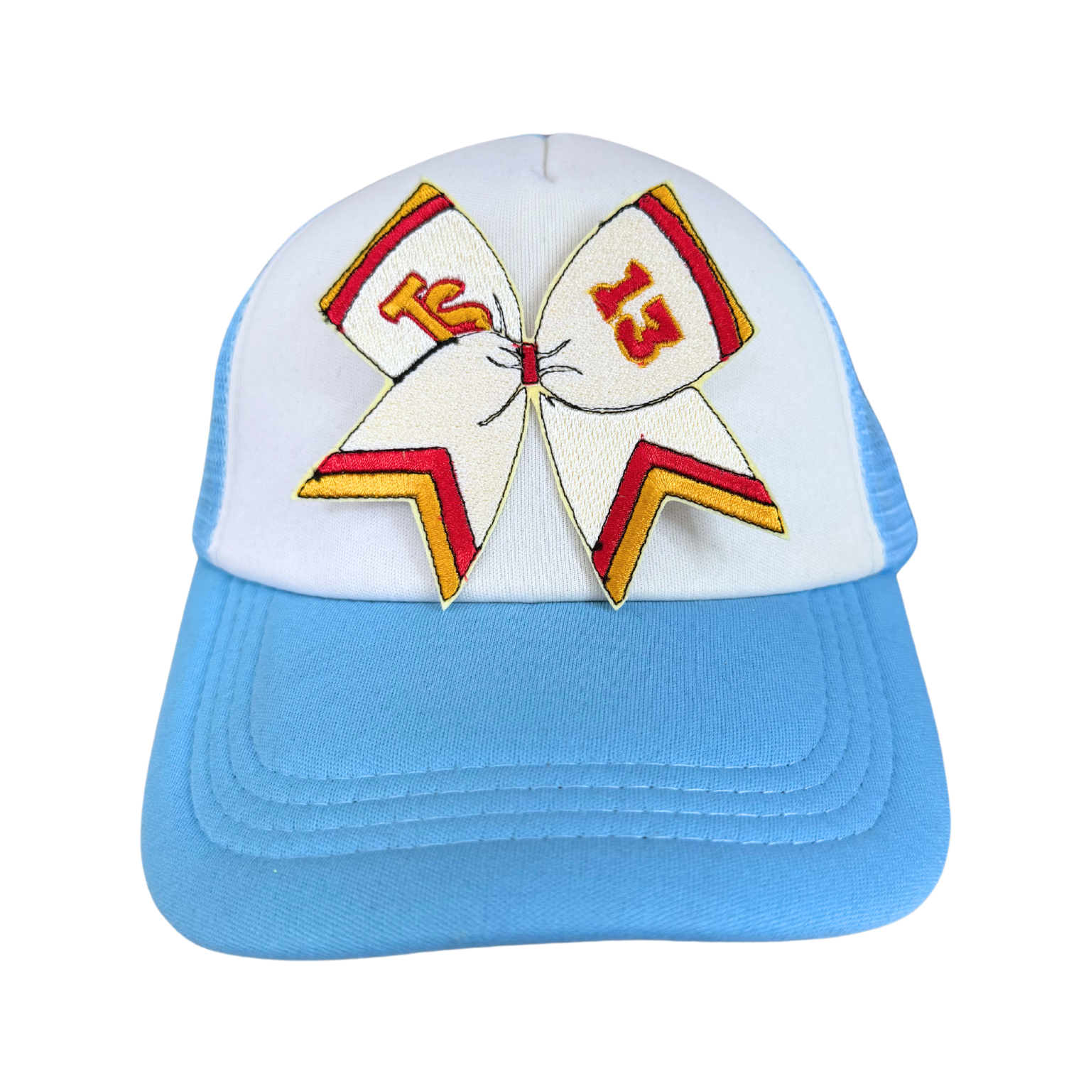 Taylor Swift inspired bow patch in Chiefs colors with the number 13.

