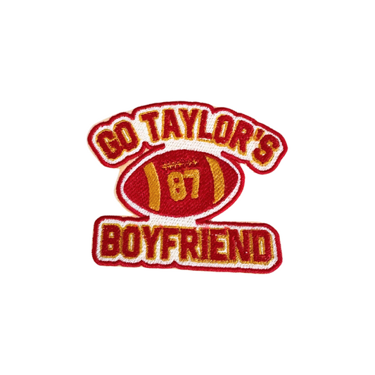 "Go Taylor's Boyfriend" football patch for hats, jackets, and bags.