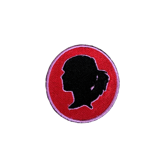 Taylor Swift silhouette patch with red background, perfect for customizing hats, jackets, or bags.