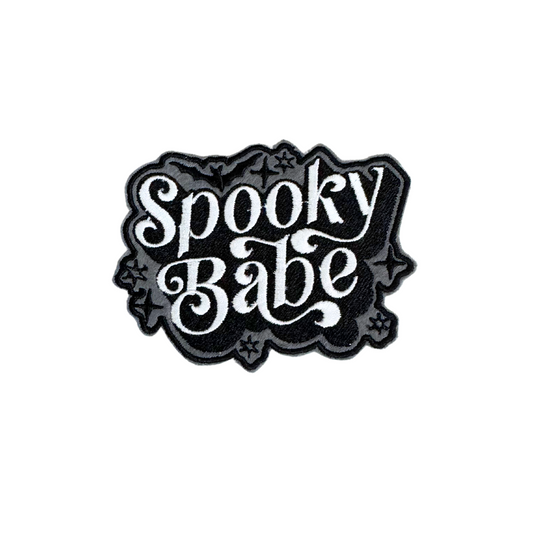 "Spooky Babe" embroidered patch for hats and accessories.