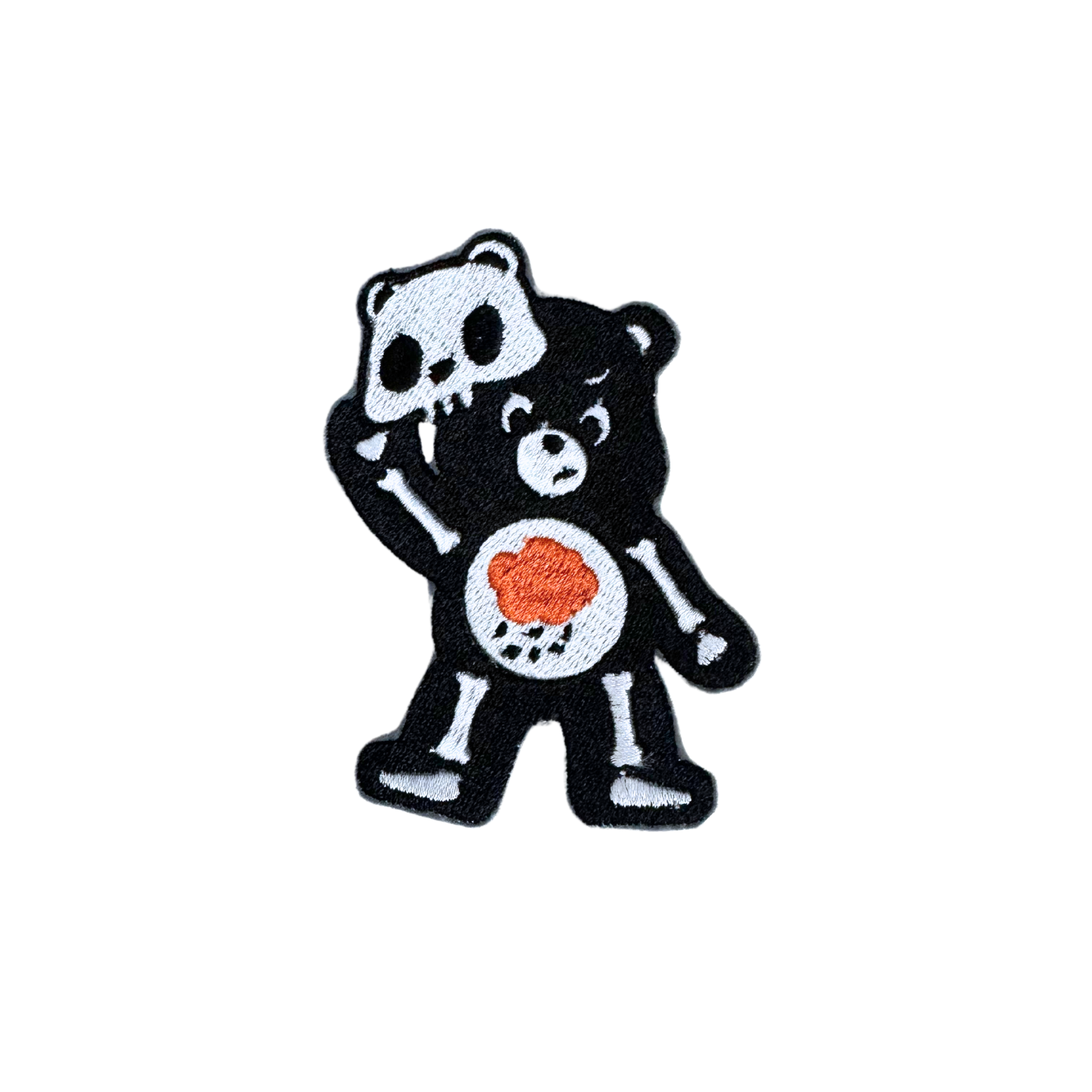 Skeleton Bear Handmade Patch for custom hats, bags, and jackets.