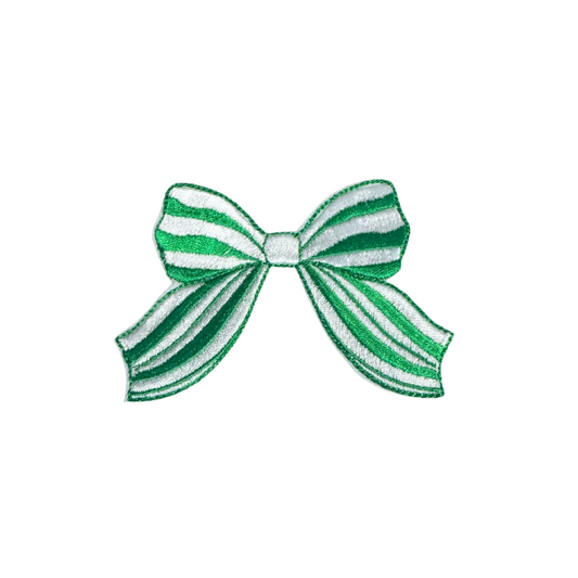 Handmade green striped bow patch for Irish Fest and St. Patrick's Day.