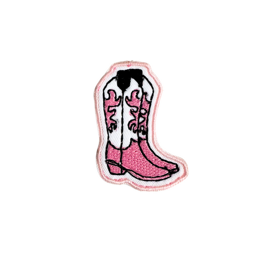 pink cowgirl boots iron-on patch with whimsical design