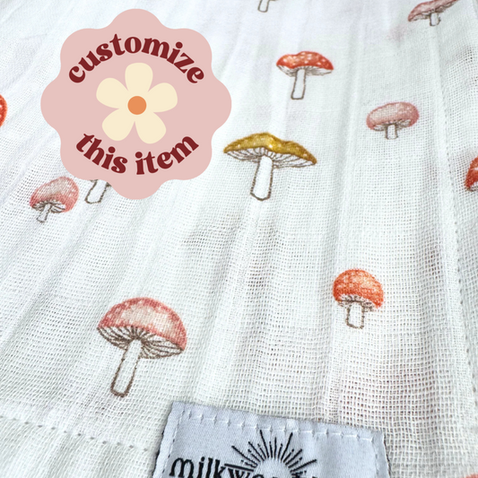 Mushroom Baby Swaddle – Red & Gold Chiefs-Inspired Muslin Blanket – Handmade & Ready to Ship