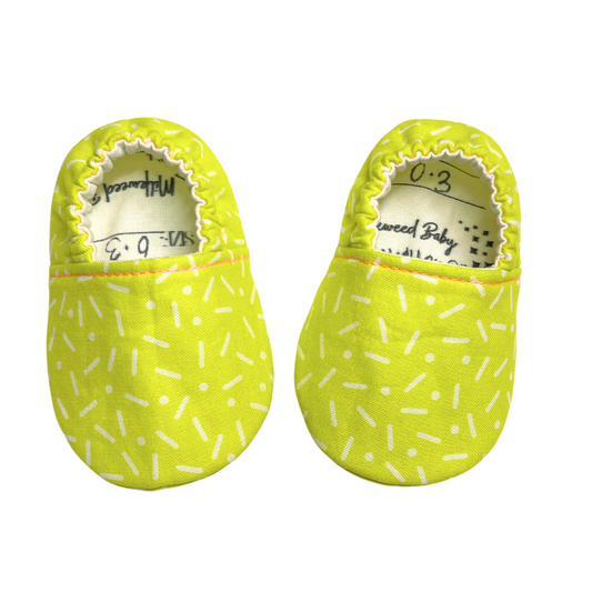 Neon Yellow Soft Sole Baby Shoes with Cheerful Sprinkle Design