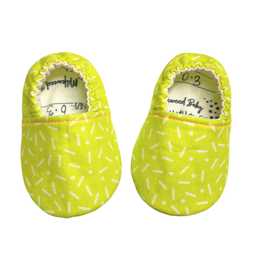 Ready to Ship! Neon Yellow Soft Sole Baby Shoes | Cheerful Sprinkle Design