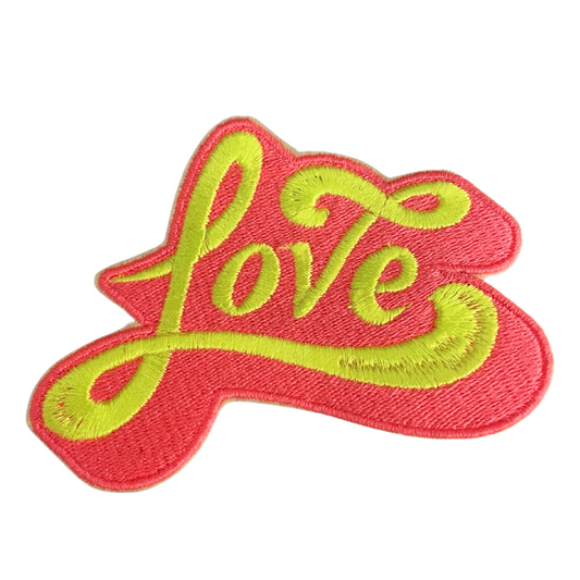 Love embroidered patch for custom hats, koozies, bags, and accessories.