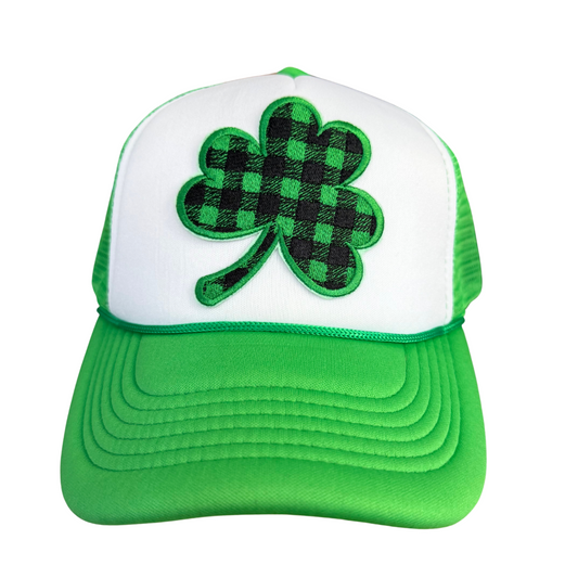 Buffalo Plaid Shamrock St. Patrick's Day Trucker Hat with Embroidered Patch