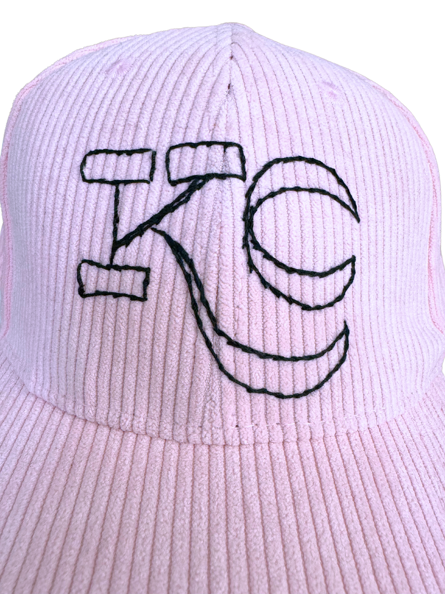 Pink Corduroy KC Hat – Hand-Embroidered Black KC Logo, Ready to Ship, Made in Kansas City