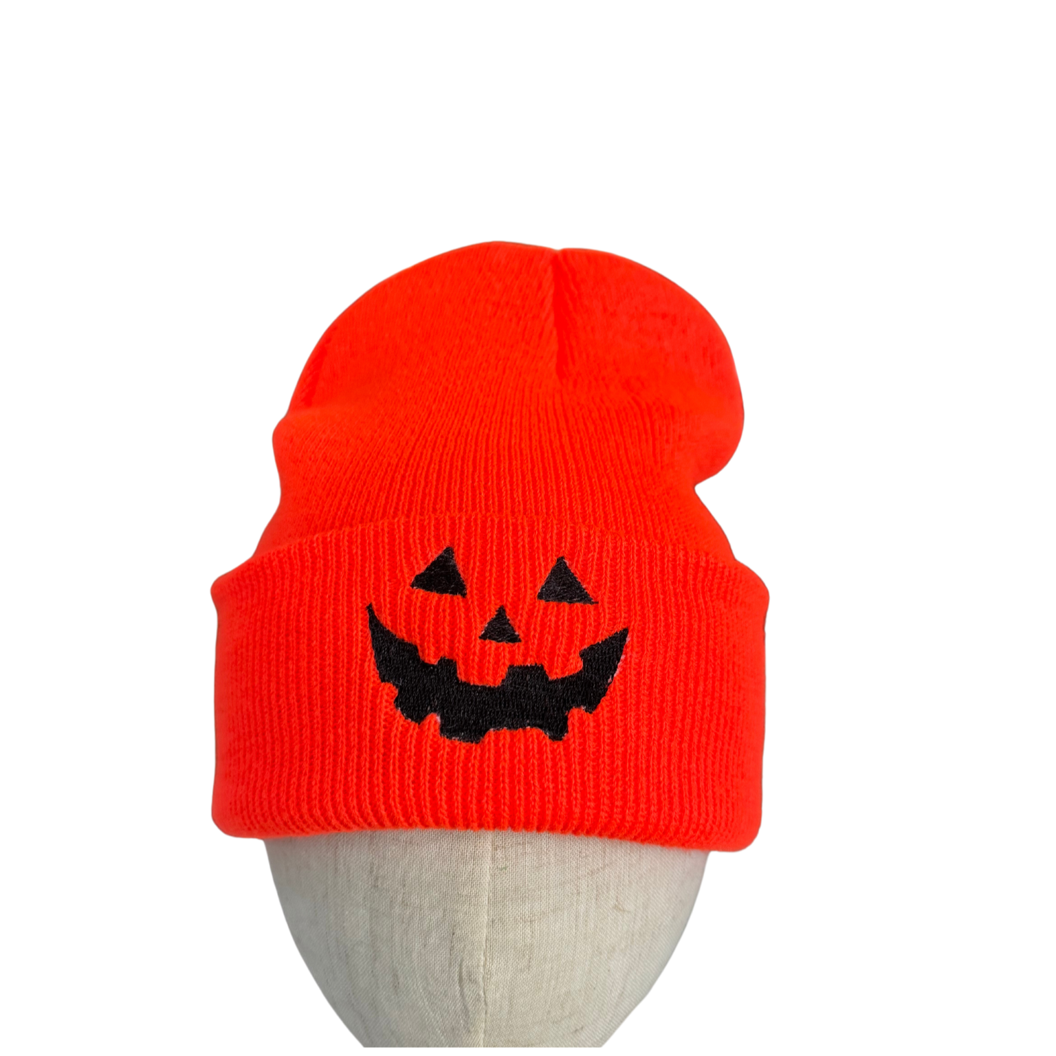 Youth Jack-o'-Lantern Pumpkin Beanie – Halloween Hat with embroidered pumpkin face.