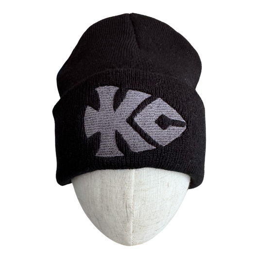 KC Chiefs Arrowhead logo black and gray beanie for adults.