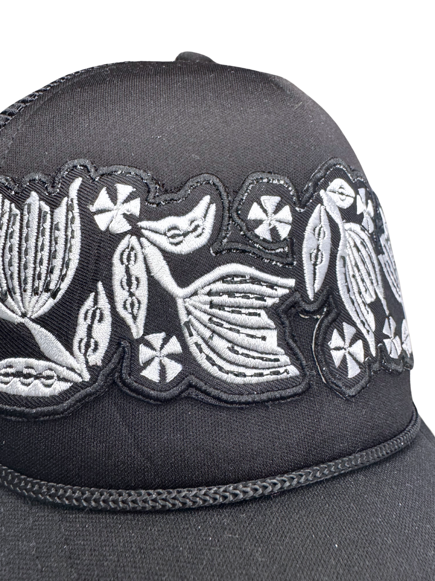 Black Trucker Hat with Embroidered Pyrex Black Tulip Patch – Handmade in Kansas City, Ready to Ship