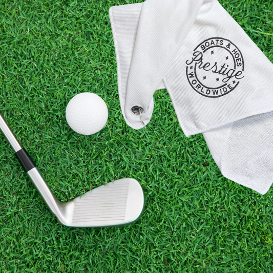 Prestige Worldwide 'Boats n Hoes' Microfiber Golf Towel - The Ultimate Golfer's Companion with a Twist of Humor