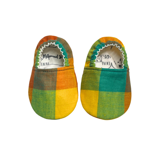 Colorful Cozy Soft Sole Baby Shoes | Elastic Opening | Snug Fit for Happy Feet | Promotes Natural Foot Development | Yellow, Green & White Fun Design
