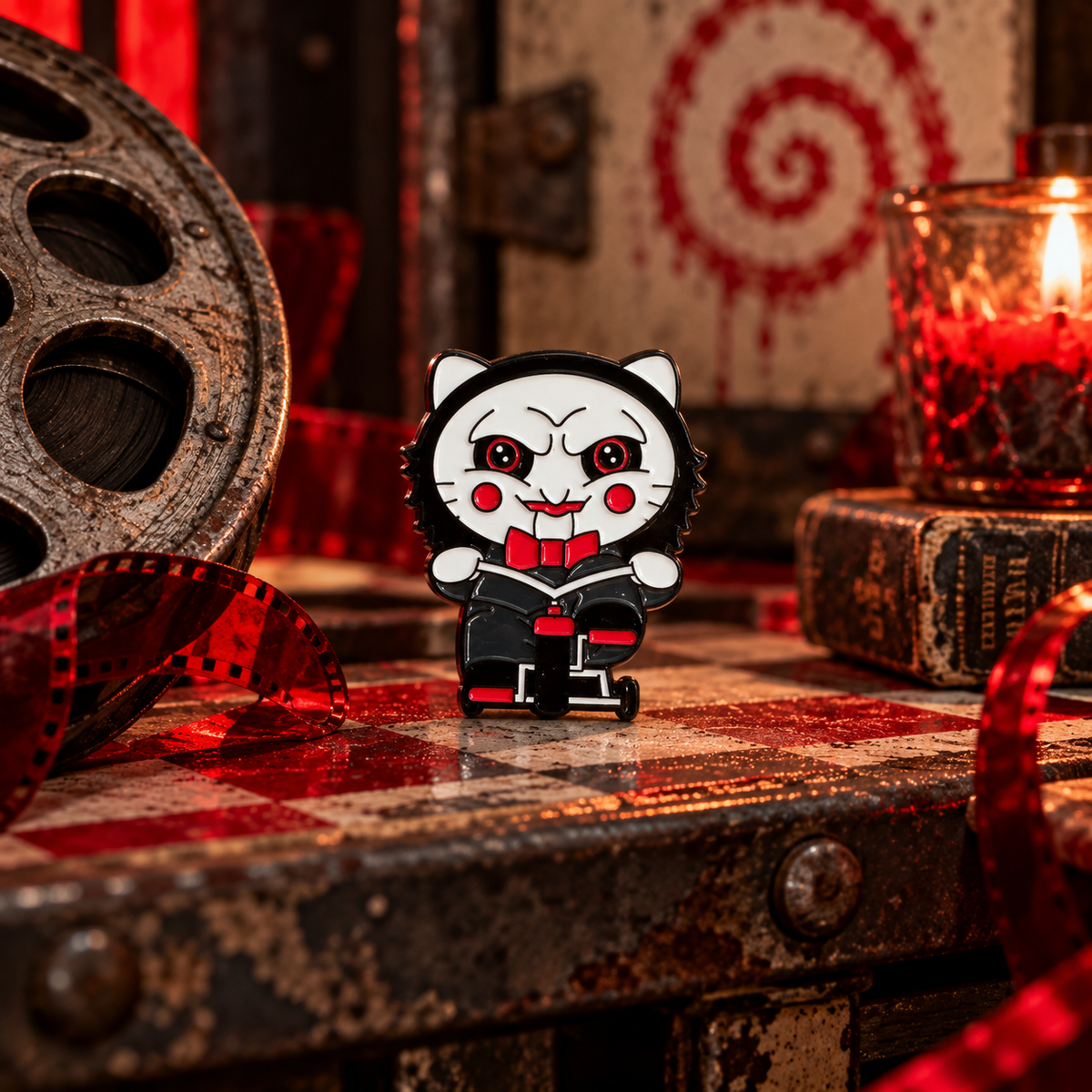 Cute horror cat enamel pin hero photo