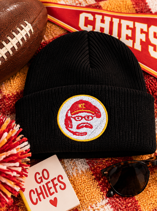 Black KC Coach embroidered beanie styled Kansas City game-day product photo