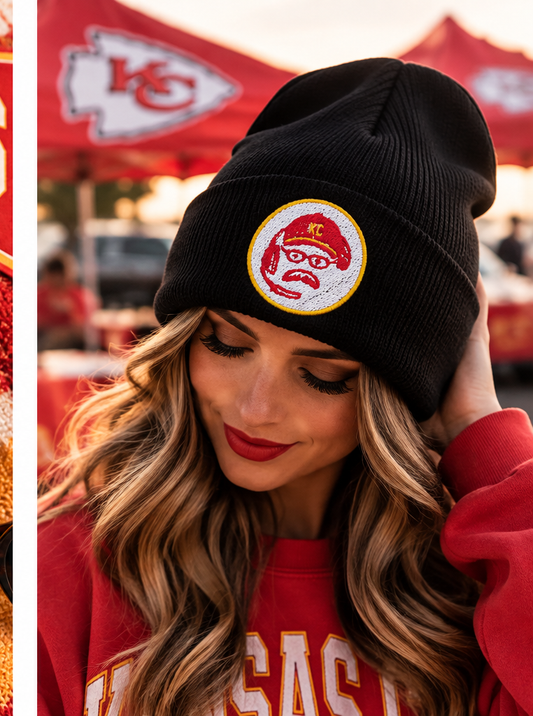 Black KC Coach embroidered beanie adult lifestyle game-day photo