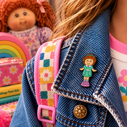 Redhead retro doll enamel pin lifestyle image