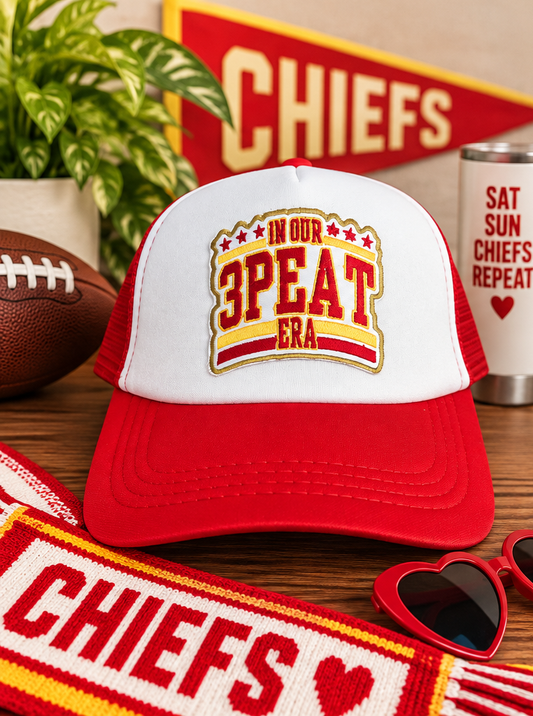 Chiefs 3Peat Era red and white trucker hat styled product photo